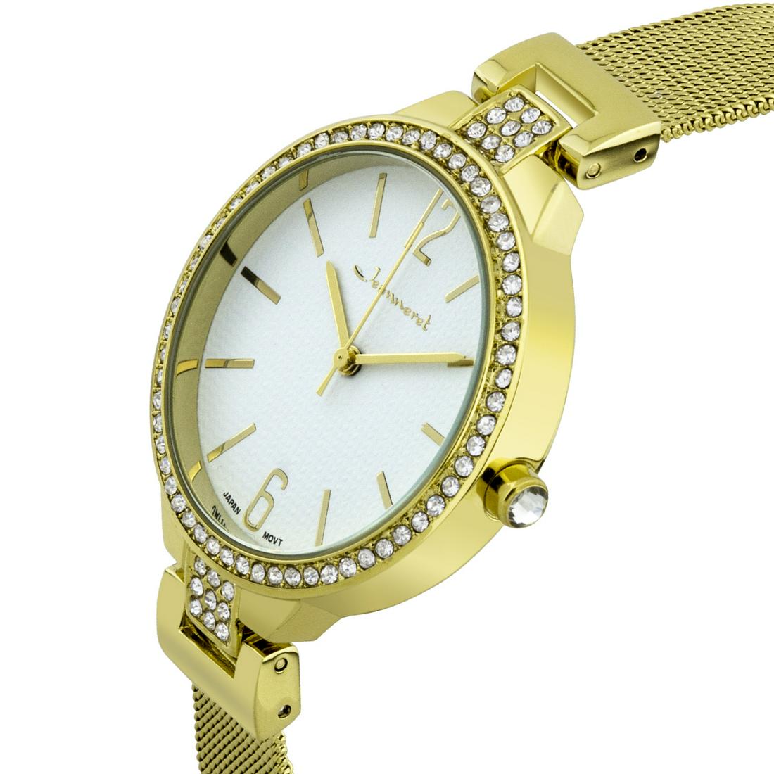 Jeanneret Jura Ladies Watch: The Jura is a gorgeous addition to any women's watch collection. The textured dial design is accented with simple mirror polished hour markers and hands and shimmering Czech crystals going around the 
