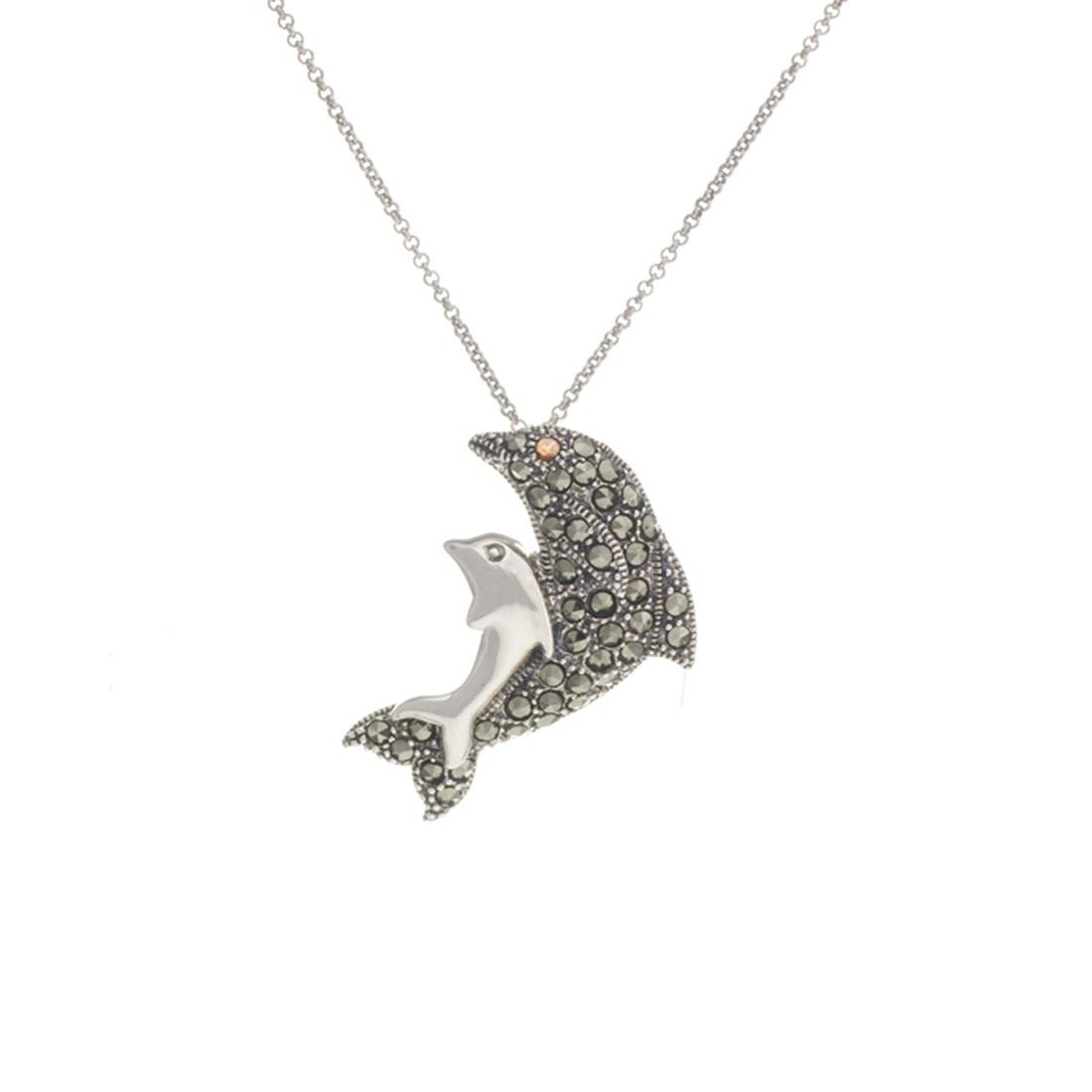 Sterling Silver Garnet & Marcasite Dolphin Pendant (1 of 3)