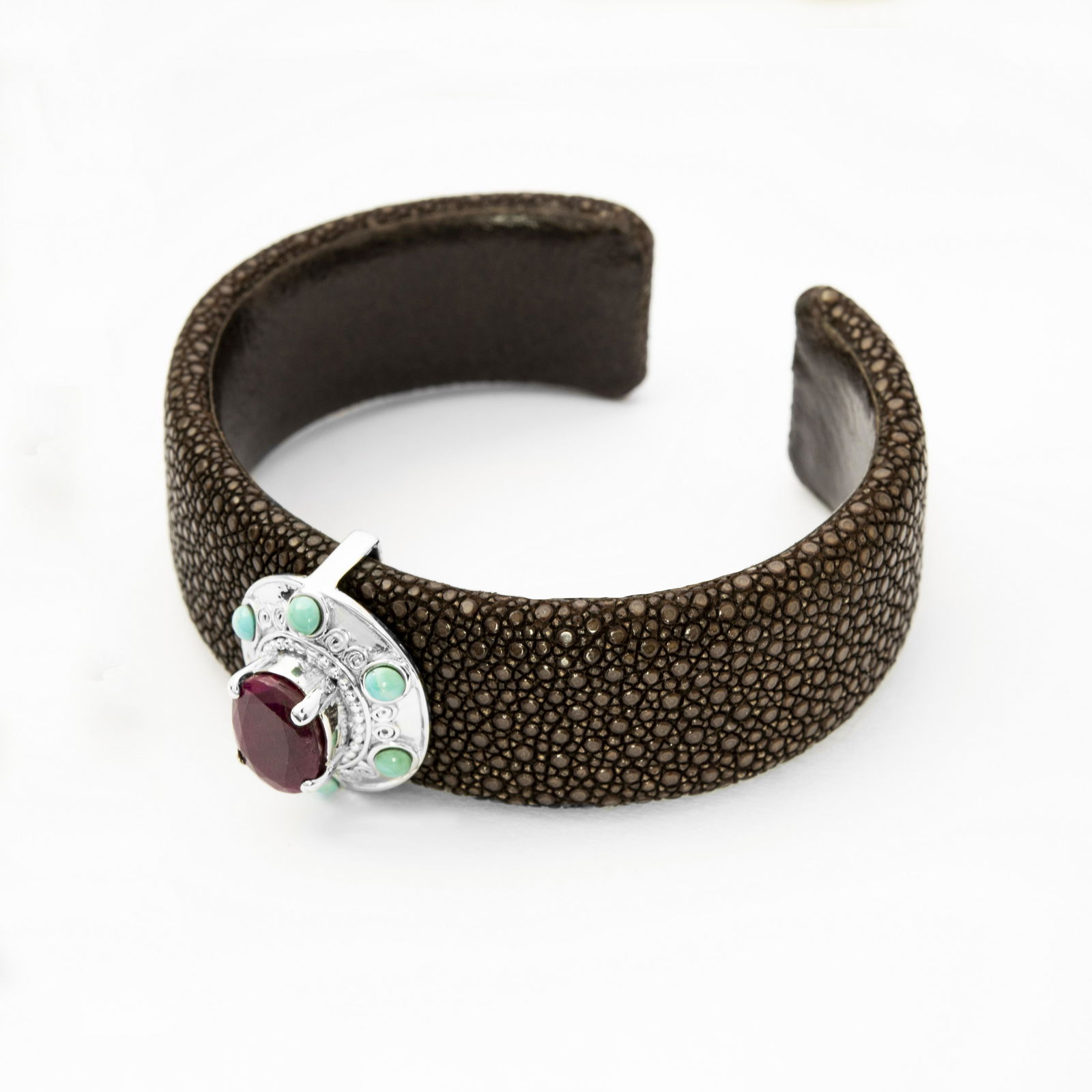 Silver Rough Ruby & Turquoise Stingray Cuff (1 of 1)