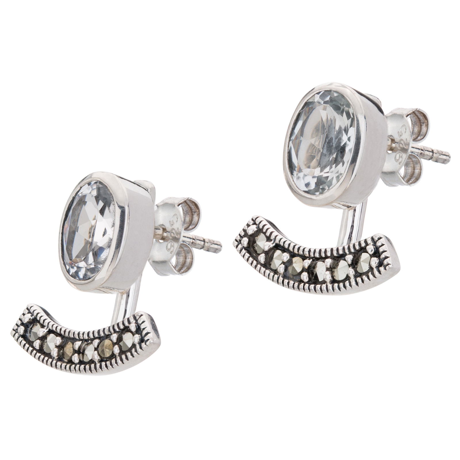 Silver Marcasite & Topaz Removable Jacket Earrings: Versatility is yours with these lovely earrings from the Addison Lane Zenith collection. The smart removable jacket styling provides two distinctly different looks. Beautifully crafted in oxidized ste