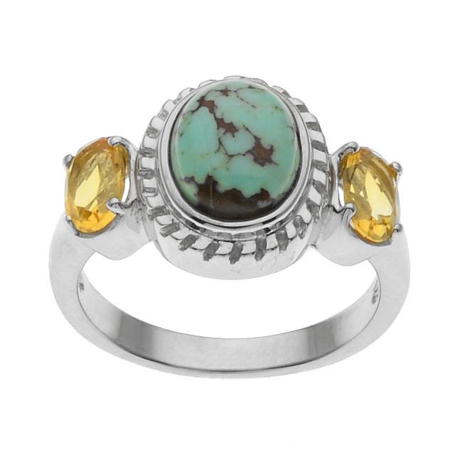 Silver Turquoise & Citrine Three Stone Ring-SZ 9 (1 of 1)