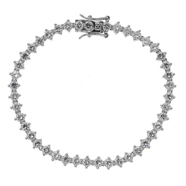 Sterling Silver Tennis Bracelet 7.25": Metal: Rhodium over sterling silver Stone Information: round faceted 3.5mm simulated diamonds Setting Type: Prong Measurements: 7-1/4”L x 3/16”W x 3/16”H Country of Origin: Thailand