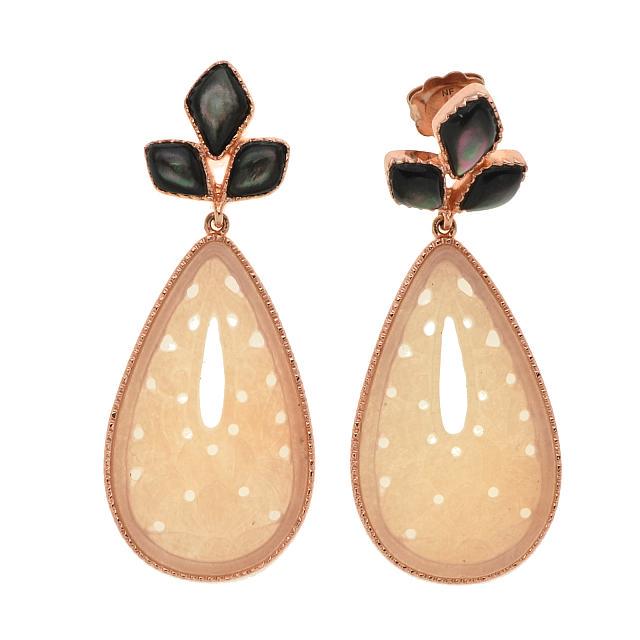 14K Rose Vermeil Carved Calcite & MOP Drop Earring (1 of 1)
