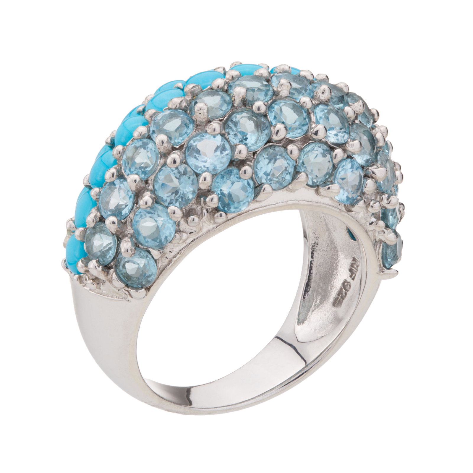 Silver 3.59cwt Topaz & Turquoise Dome Ring-SZ 5 (1 of 3)