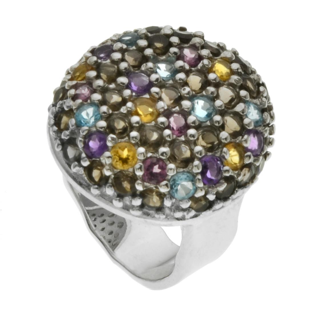 Silver 3.42ctw Pave Multi Gemstone Button Ring-SZ6 (1 of 1)