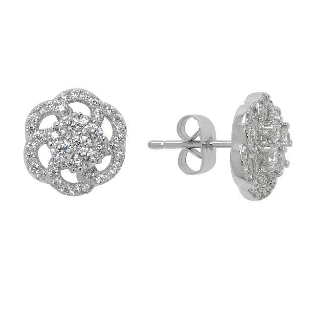 Silver Tone CZ Flower Stud Earrings (1 of 1)
