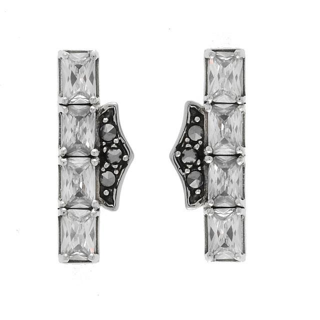 Addison Lane Cubic Zirconia and Marcasite Earrings: The Addison Lane Zenith Collection is all about contemporary styling—a sleek look with structured modern design, classic looks updated to today’s sensibility. These striking linear earring
