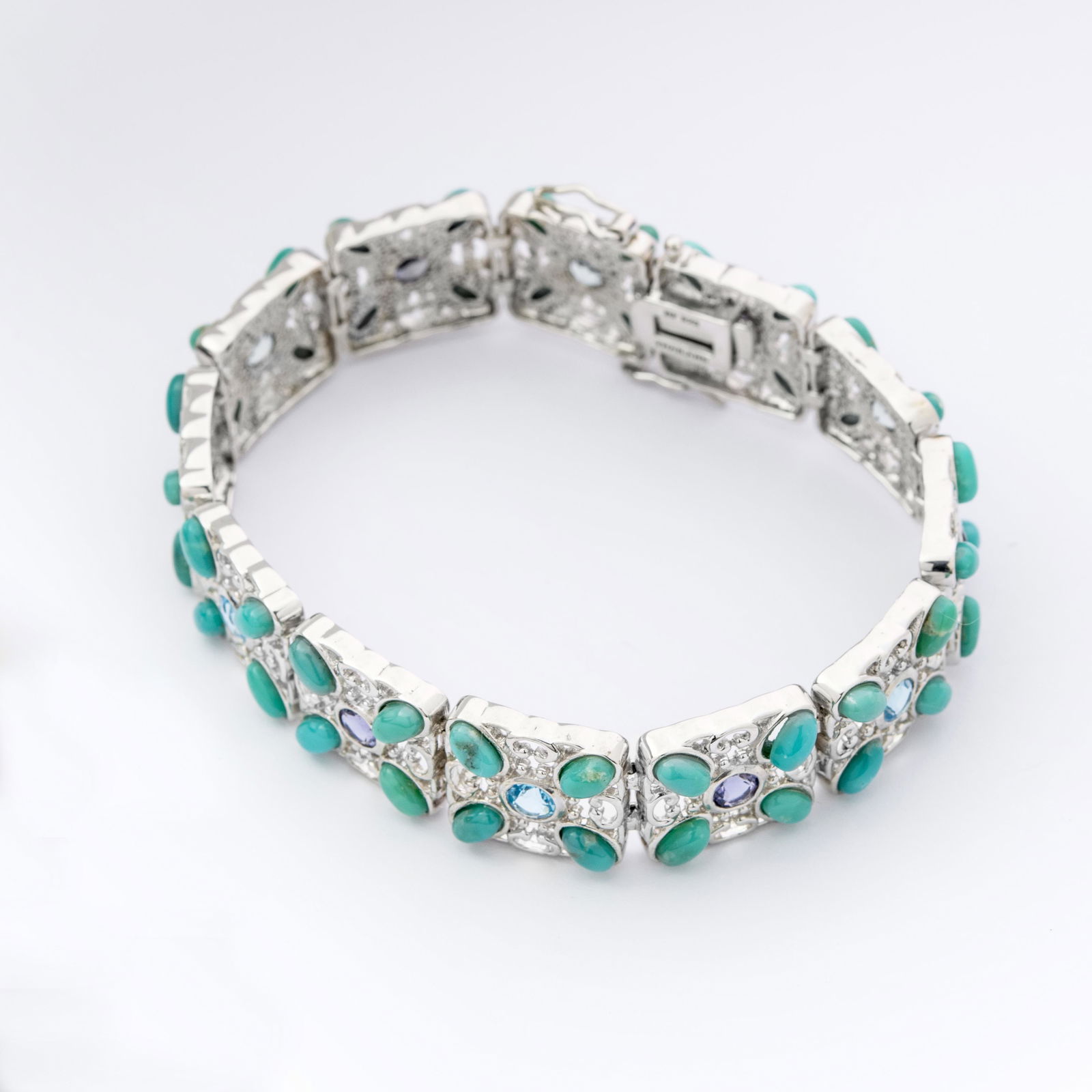 Silver Campo Turquoise & Gemstones Bracelet 7" (1 of 1)