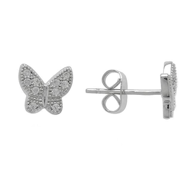Silver Tone CZ Butterfly Stud Earrings (1 of 1)