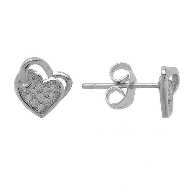 Silver Tone CZ Double Heart Stud Earrings (1 of 1)