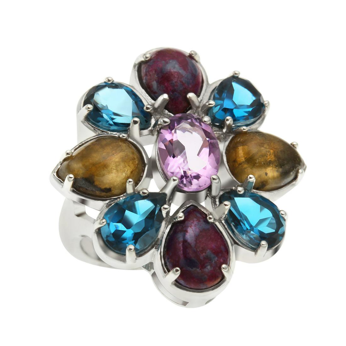 Sterling Silver Multi Gemstone Flower Ring-SZ 6 (1 of 3)