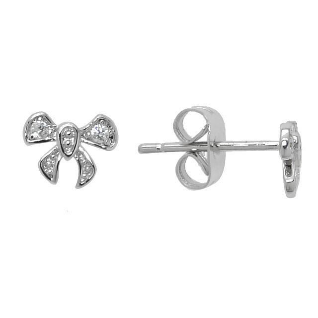 Silver Tone CZ Bow Stud Earrings (1 of 1)