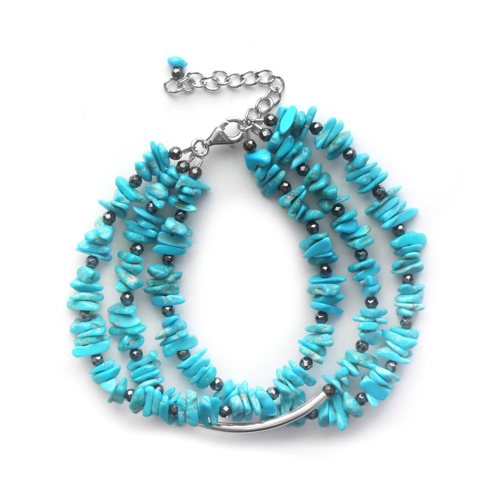 Sterling Silver Turquoise Chips Three Row Bracelet (1 of 1)