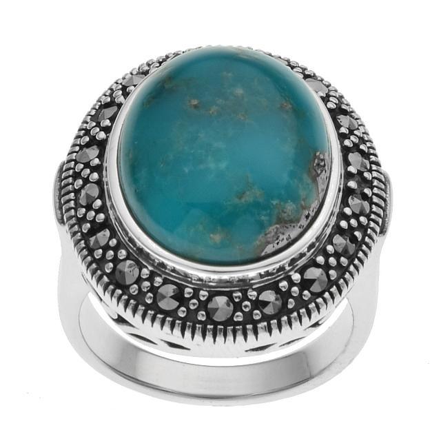 Silver Campo Frio Turuoise & Marcasite Ring-SZ 6 (1 of 2)
