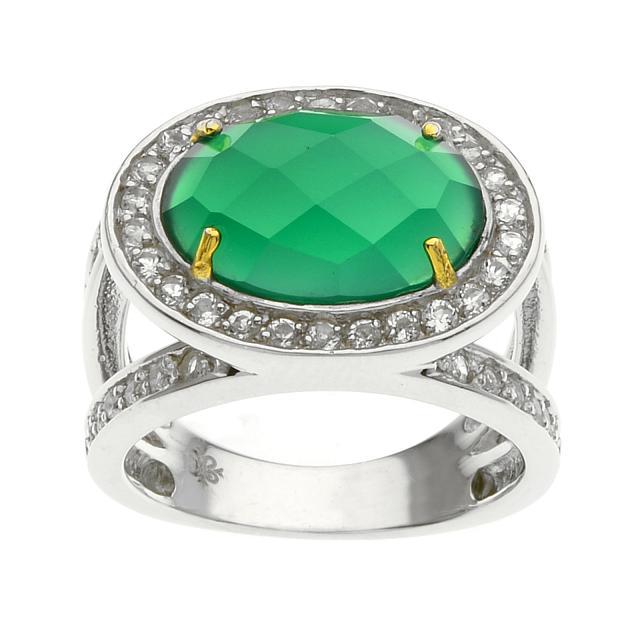 Silver Green Agate & White Topaz Halo Ring-SZ 6 (1 of 1)