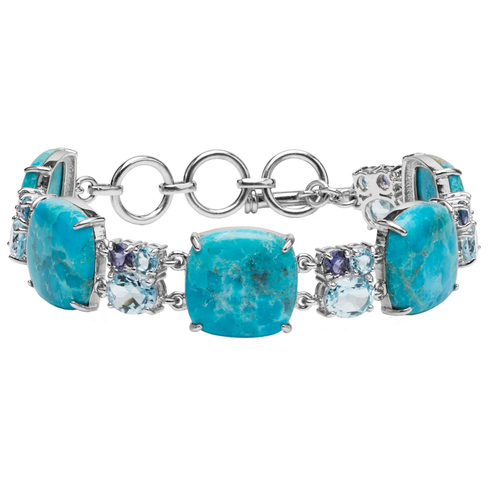Silver Turquoise & Multi Gemstone Toggle Bracelet (1 of 3)