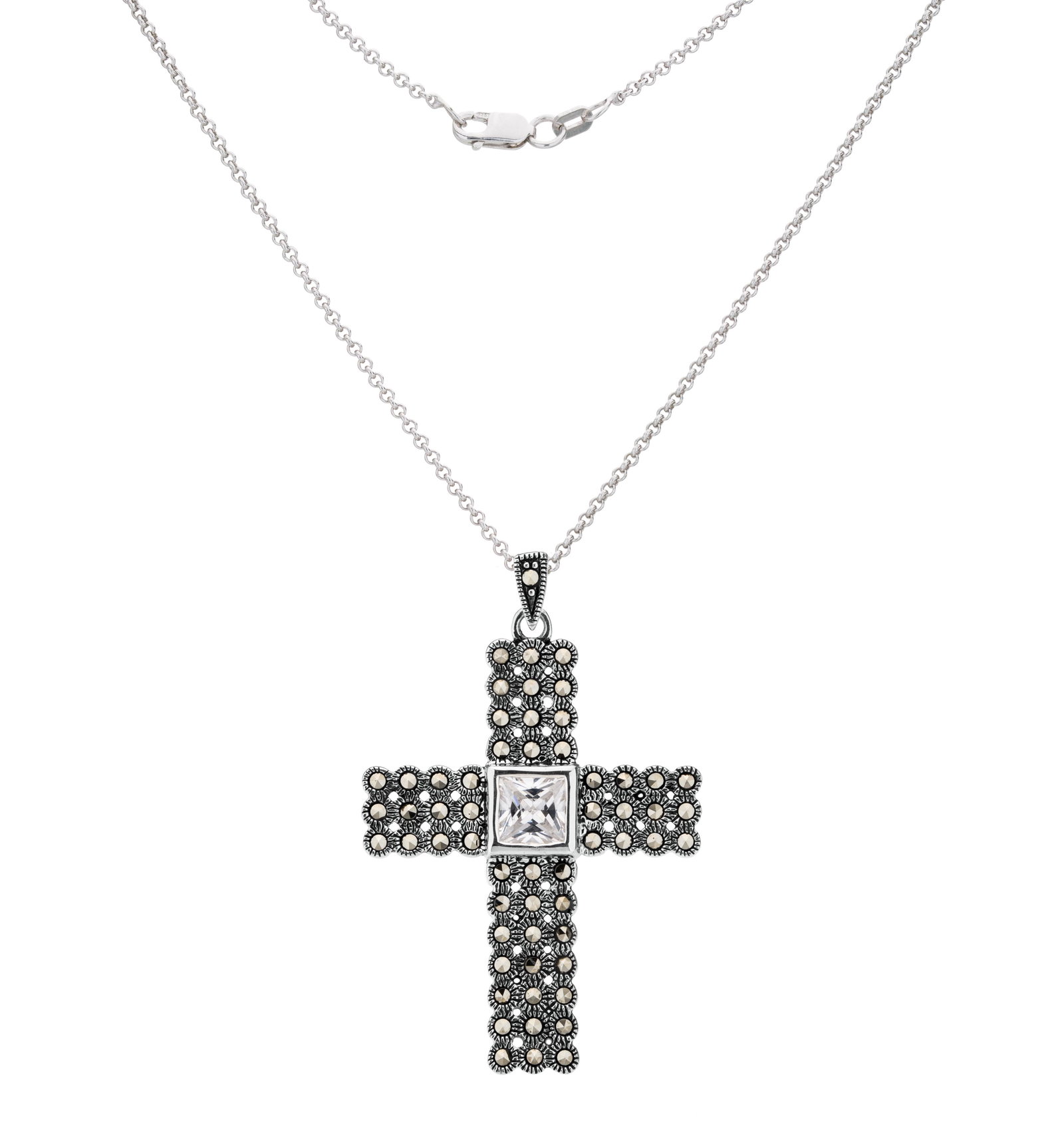 Sterling Silver Marcasite & CZ Cross Pendant (1 of 2)
