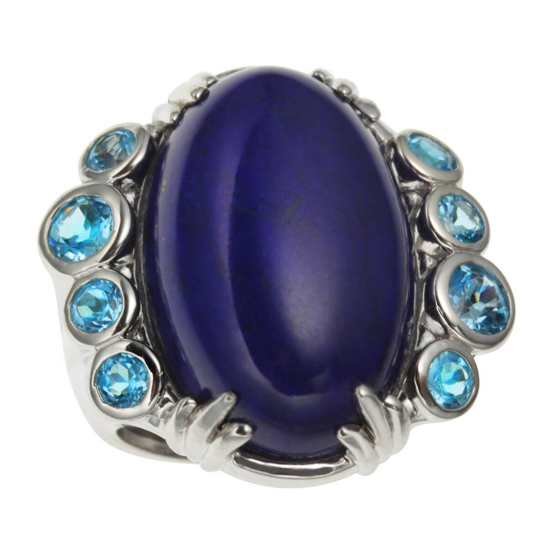 Silver Lapis & Blue Topaz North South Ring-SZ 5 (1 of 3)