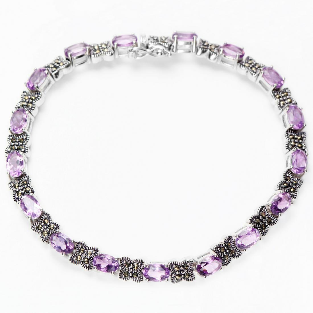 Sterling Silver Amethyst & Marcasite Line Bracelet (1 of 2)