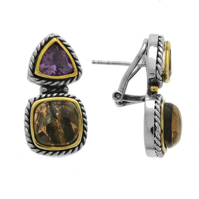 Sterling Silver Amethyst & Abalone Omega Earrings (1 of 1)