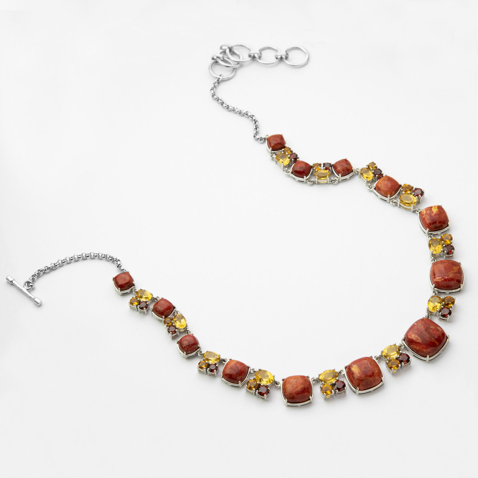 Silver Coral & Gemstone Toggle Necklace 19" (1 of 2)