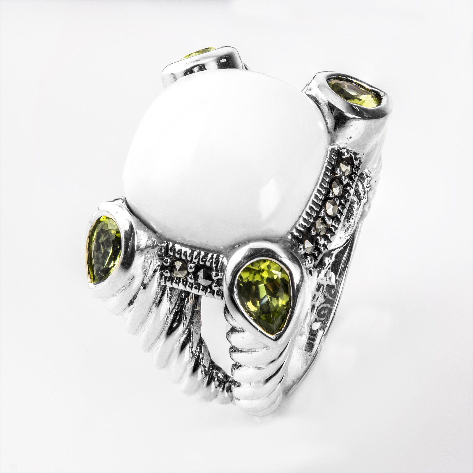 Sterling Silver White Agate & Peridot Ring-SZ 8 (1 of 1)