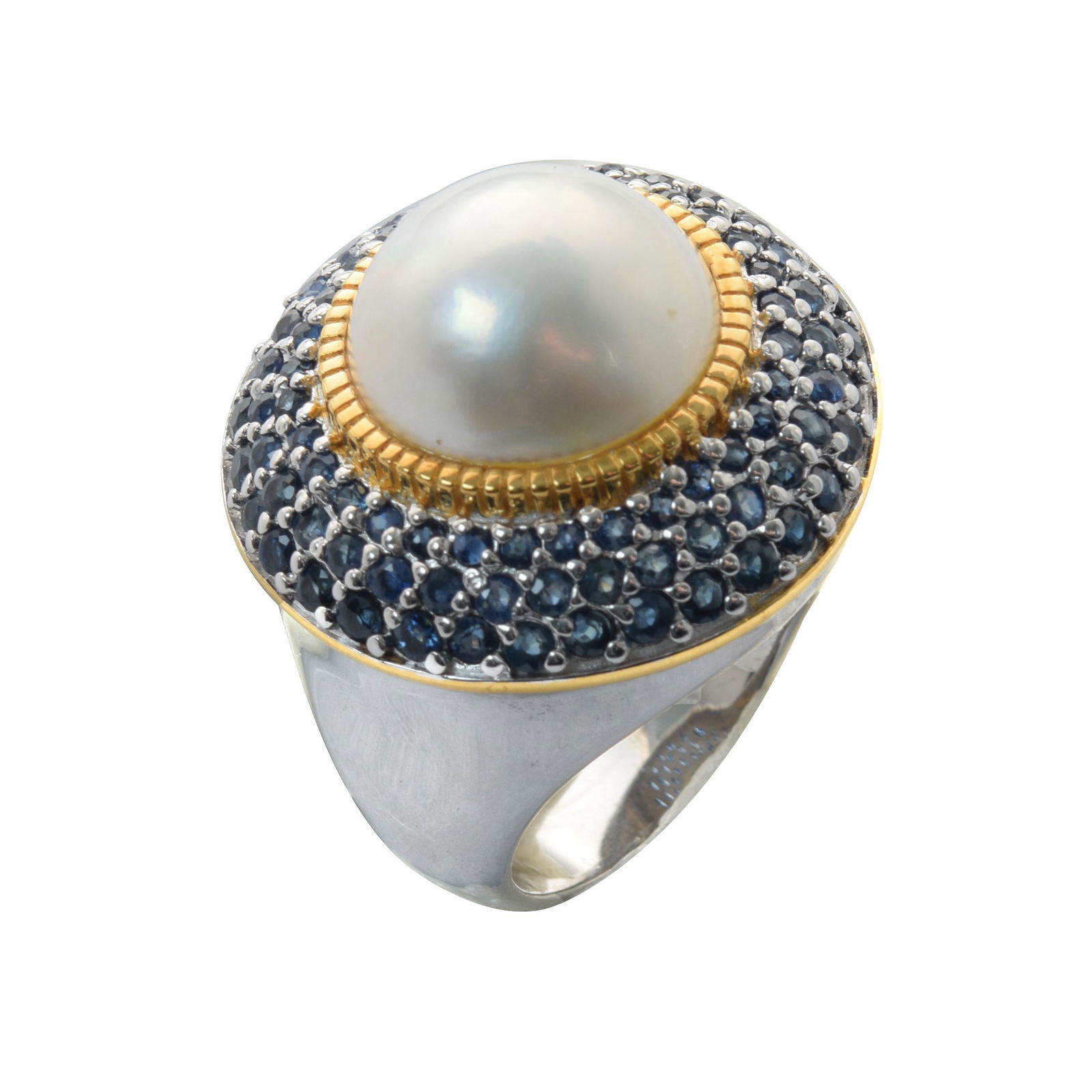 Silver Mabe Pearl & Sapphire Dome Ring-SZ 7 (1 of 1)