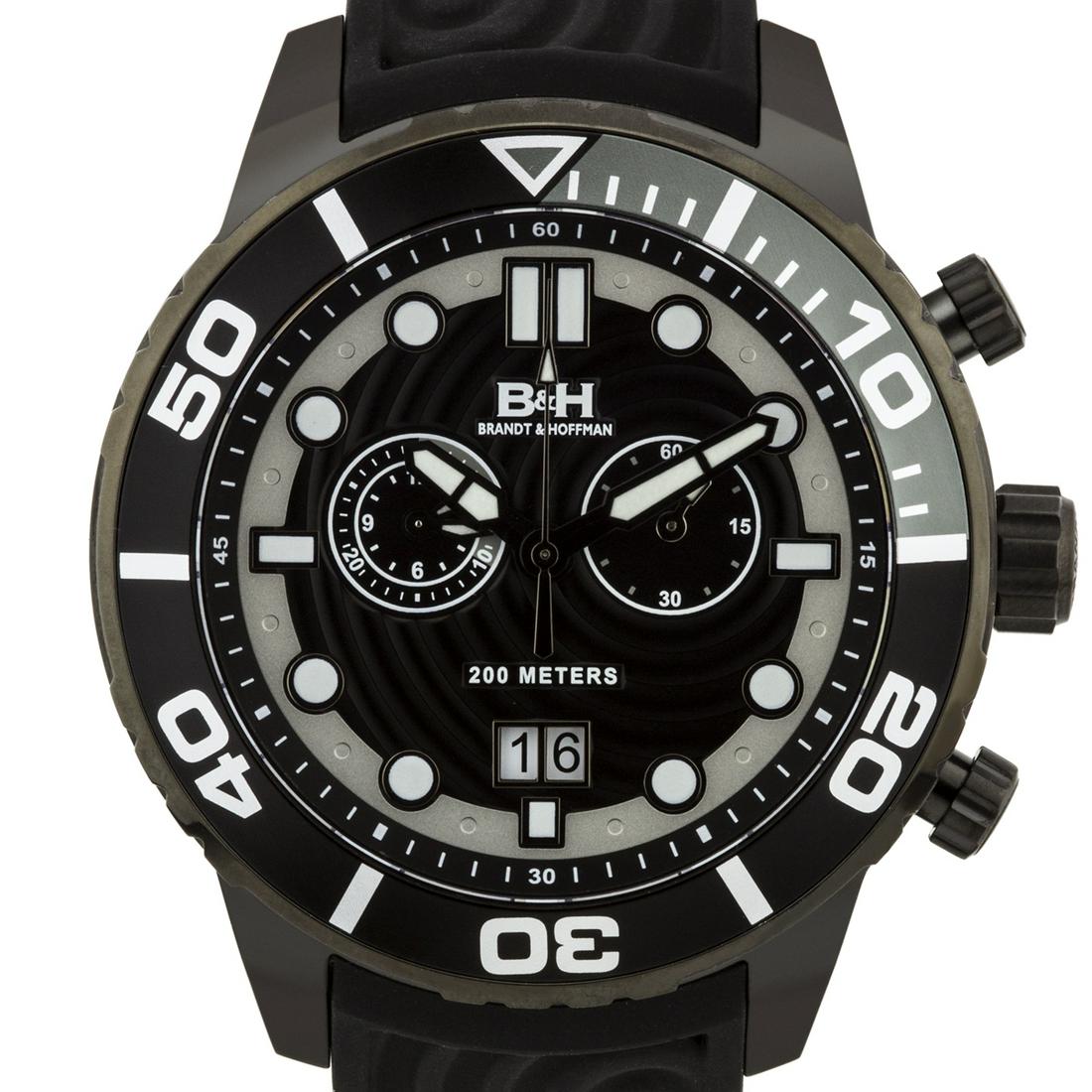Brandt & Hoffman Men's Swiss Chronograph Watch: A bold take on a classic design. Apply named Epicenter, as the design inspiration of this watch comes from ripples in the water. As seen in the dial design as well as the comfortable silicone strap, a