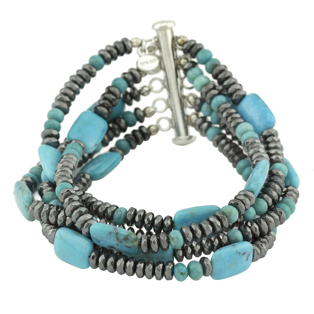 Silver Turquoise & Hematite Beaded Bracelet 7" (1 of 3)
