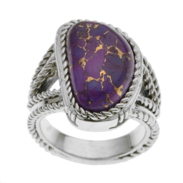 Silver Purple Turquoise Rope Textured Ring-SZ 6 (1 of 1)