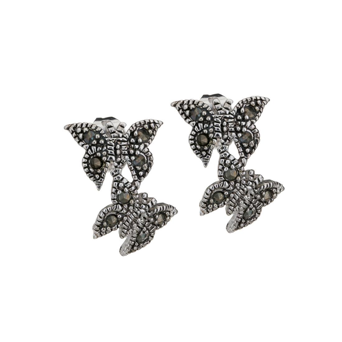 Marcasite Butterfly Stud Earrings: • Genuine marcasite • Double butterfly design • Butterfly backings for comfortable fit • Gleaming rhodium over brass