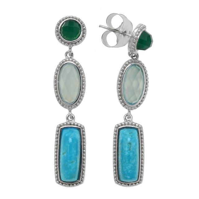 Silver Turquoise & Gemstones Drop Earrings (1 of 1)