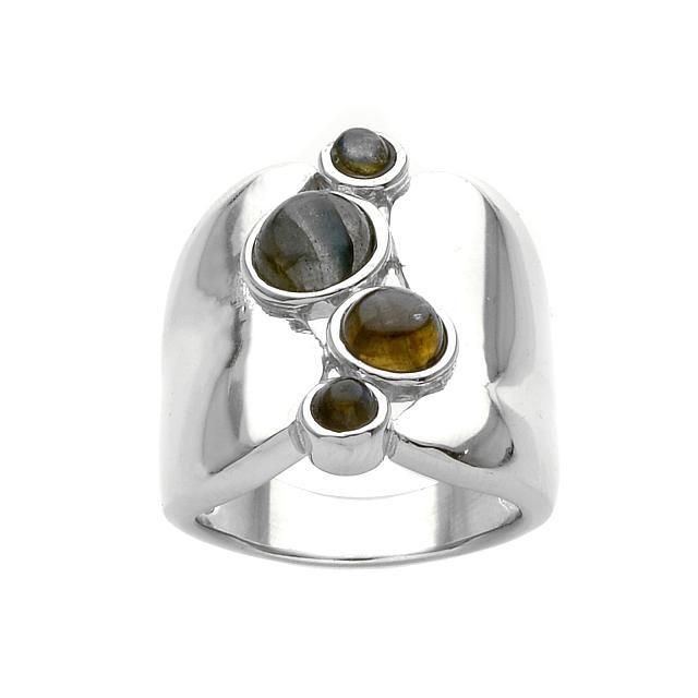 Sterling Silver Labradorite Wide Band Ring-SZ 6: • Genuine Labradorite • Bubble design • Gleaming rhodium over fine sterling silver