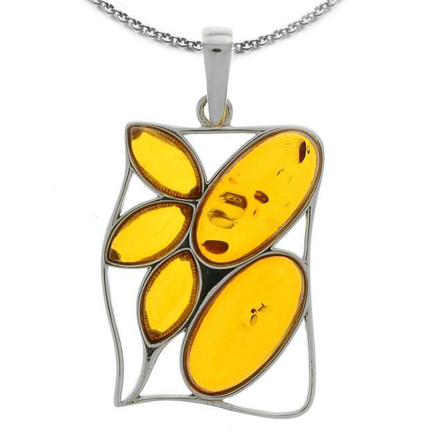 Sterling Silver Baltic Amber Openwork Pendant (1 of 2)
