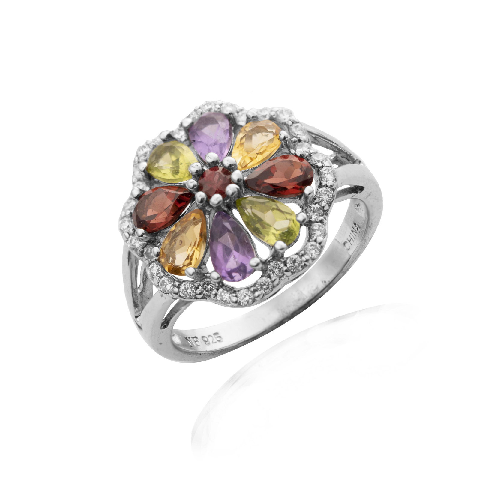 Sterling Silver Multi Gemstones Flower Ring-SZ 7 (1 of 1)
