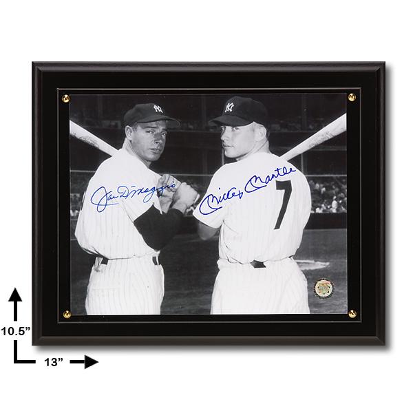 Joe DiMaggio & Mickey Mantle Yankee Greats Signed: Joe DiMaggio & Mickey Mantle New York Yankee Black Plaque signed 8x10 GFA