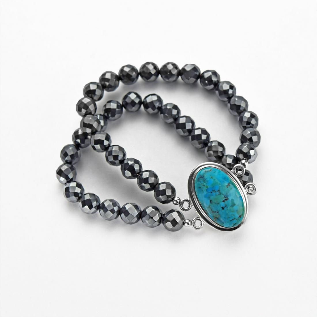 Sterling Silver Two Row Hematite Beaded Bracelet (1 of 1)