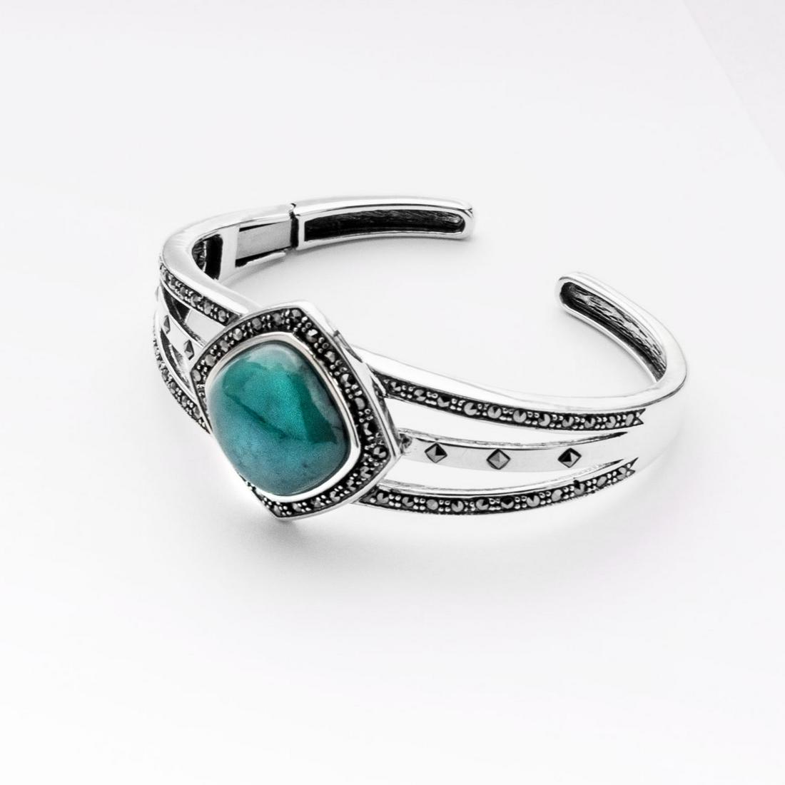 Silver 16mm Turquoise & Marcasite Hinged Cuff 7.2" (1 of 1)