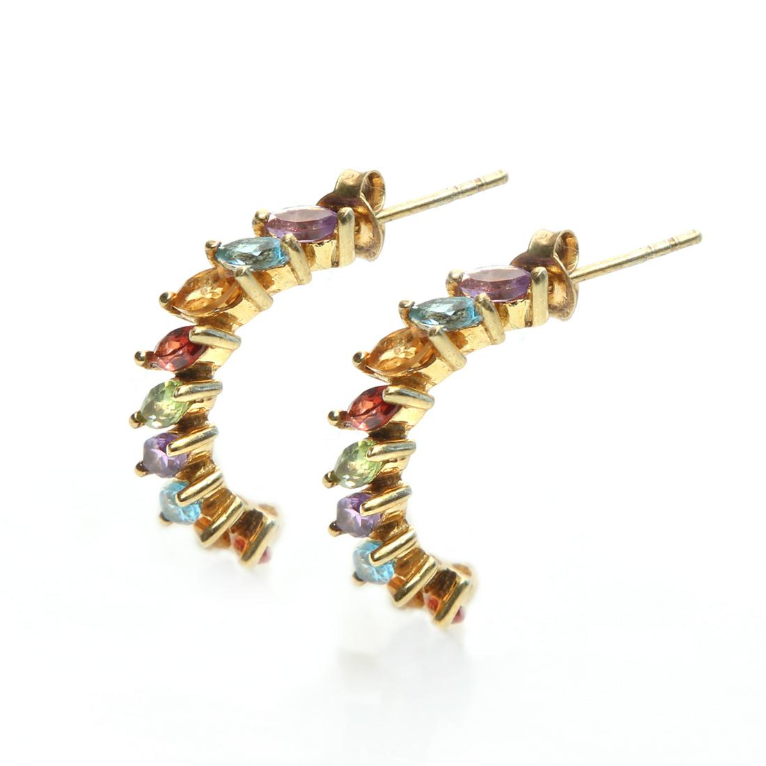18K Gold over Silver Multi Gemstones Hoop Earrings (1 of 1)