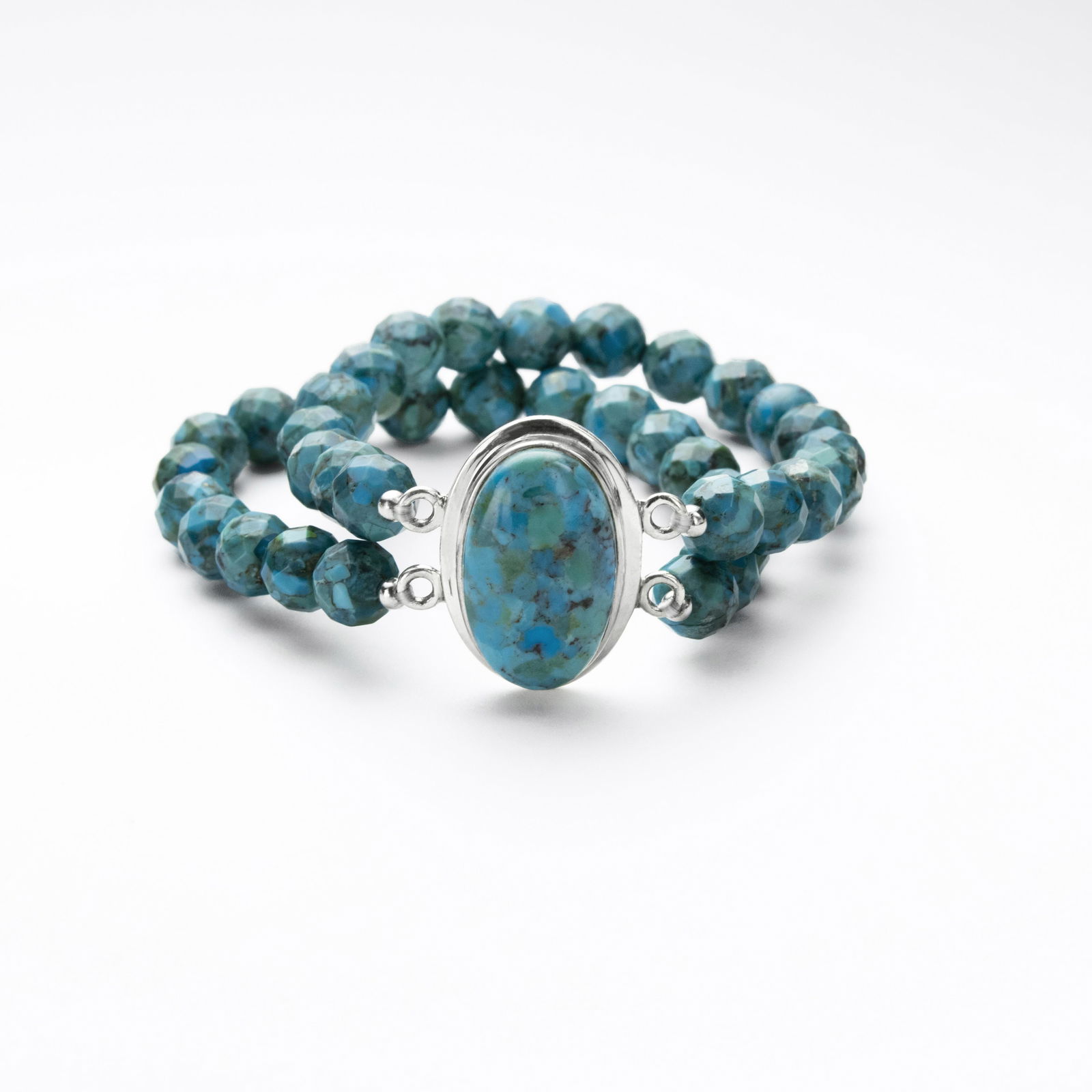 Sterling Silver Two Row Turquoise Beaded Bracelet (1 of 2)