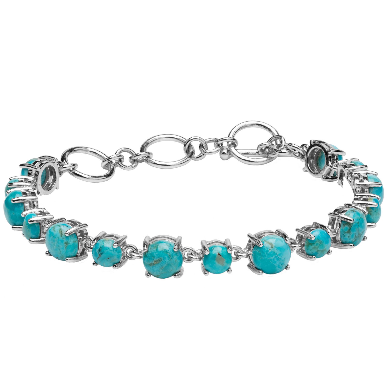 Silver Round Turquoise Toggle Line Bracelet 7.7" (1 of 3)