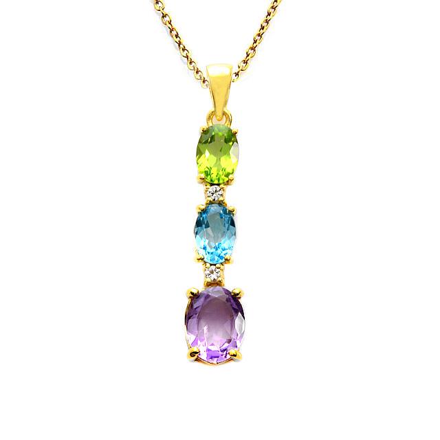 18K Gold Over Silver Multi Gemstones Tier Pendant (1 of 1)