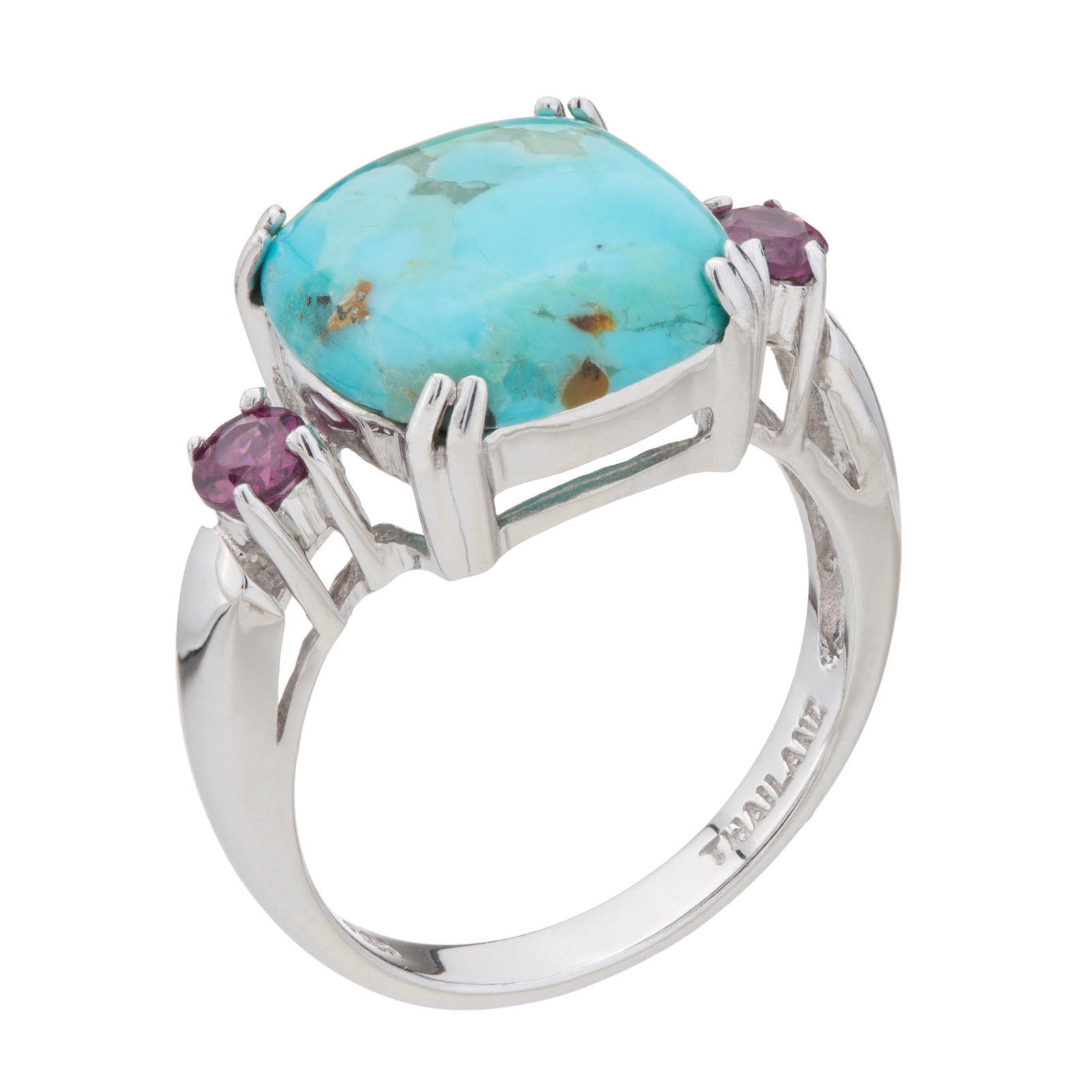Silver Turquoise & Garnet Three-Stone Ring-SZ  9 (1 of 3)