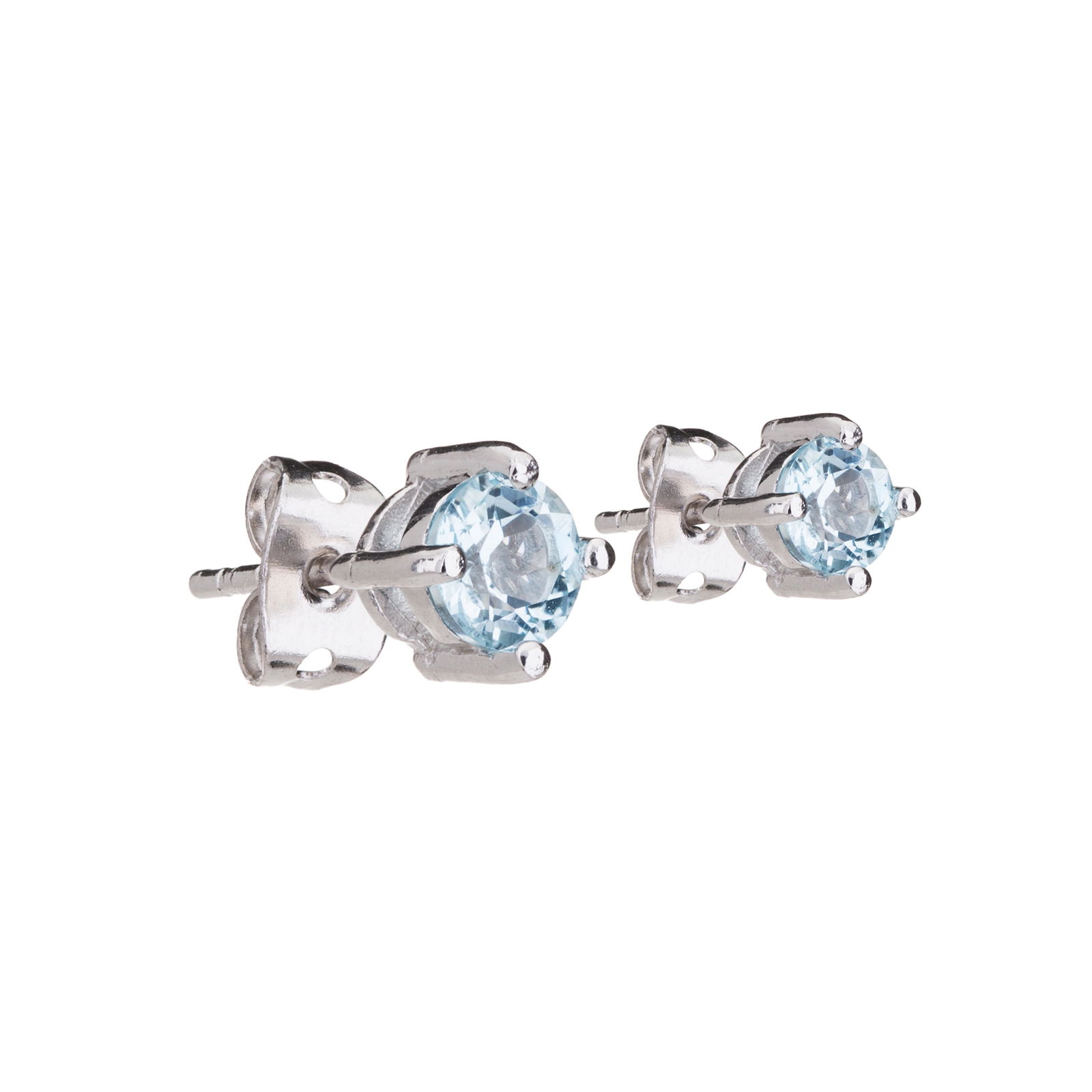 Silver Tone 5mm Round Cut Blue Topaz Stud Earrings (1 of 2)