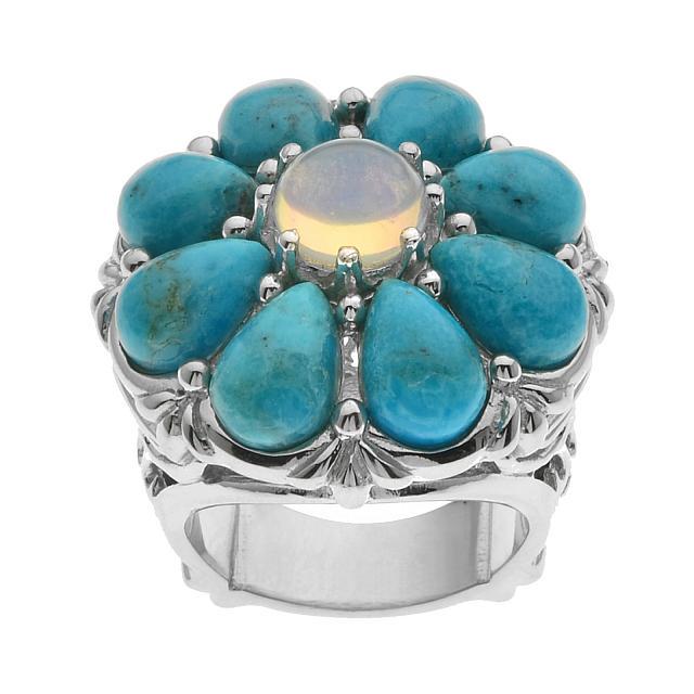 Sterling Silver Opal & Turquoise Flower Ring-SZ 7 (1 of 2)