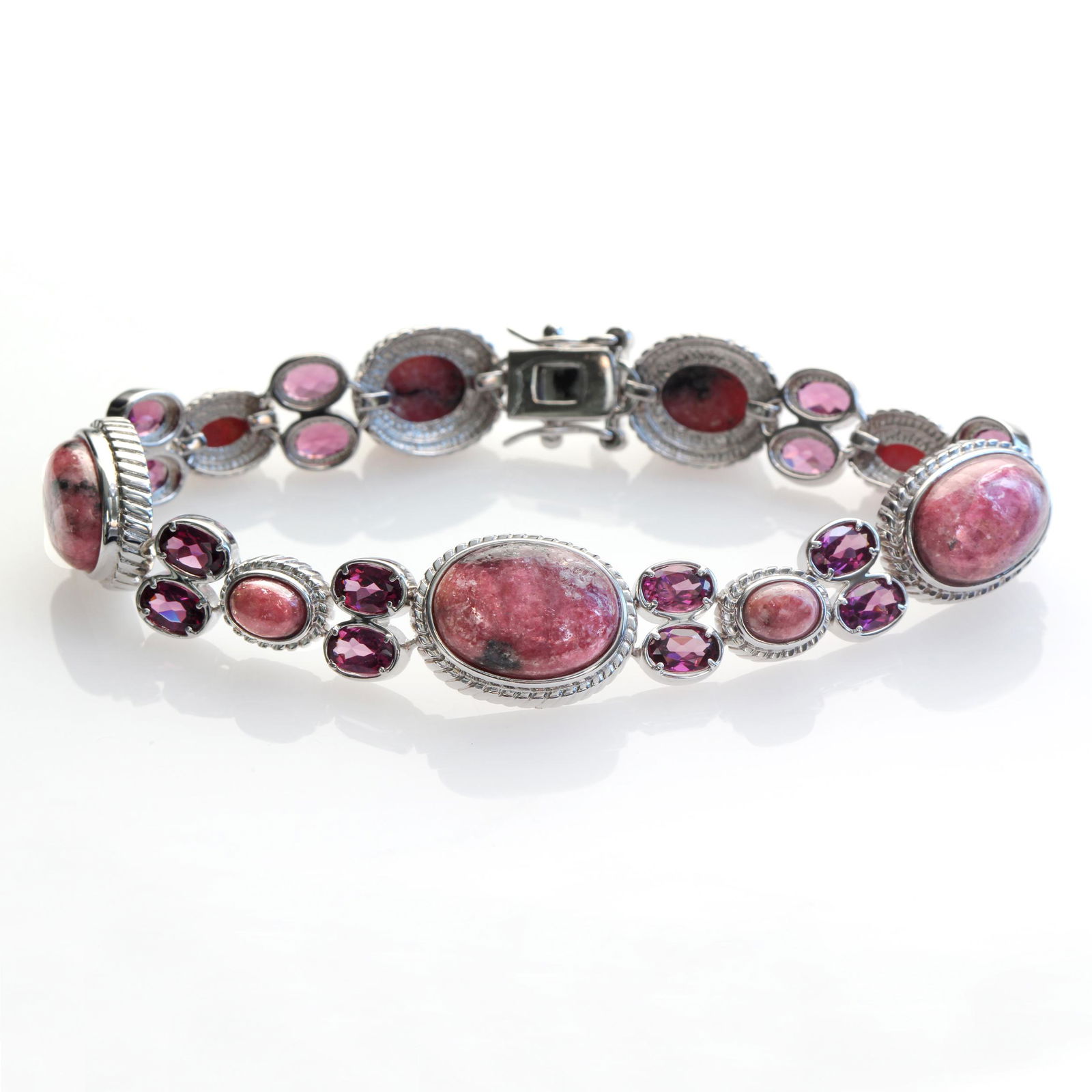 Sterling Silver Rhodonite & Garnet Bracelet 7.5" (1 of 2)