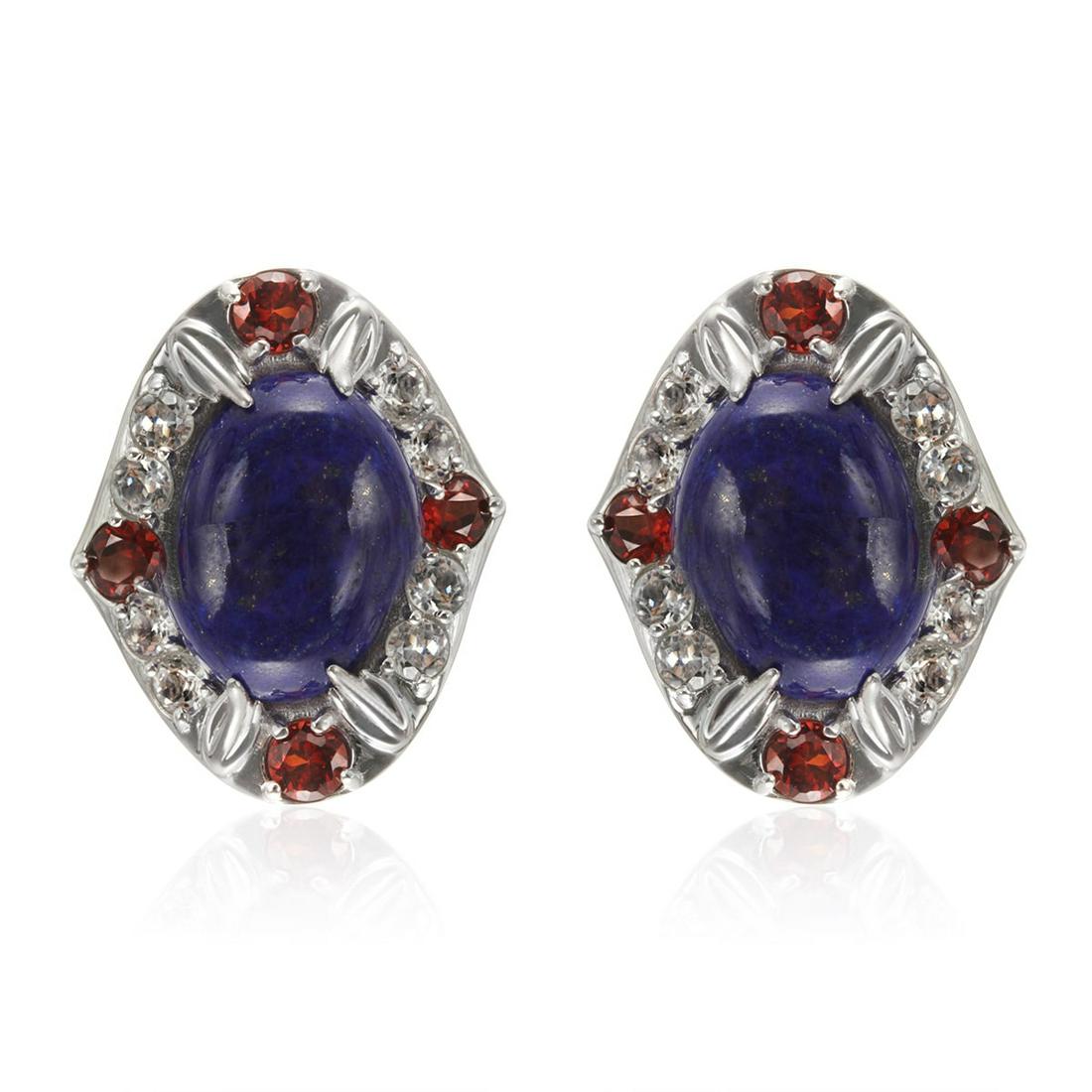 Sterling Silver Lapis & Gemstones Stud Earrings (1 of 2)