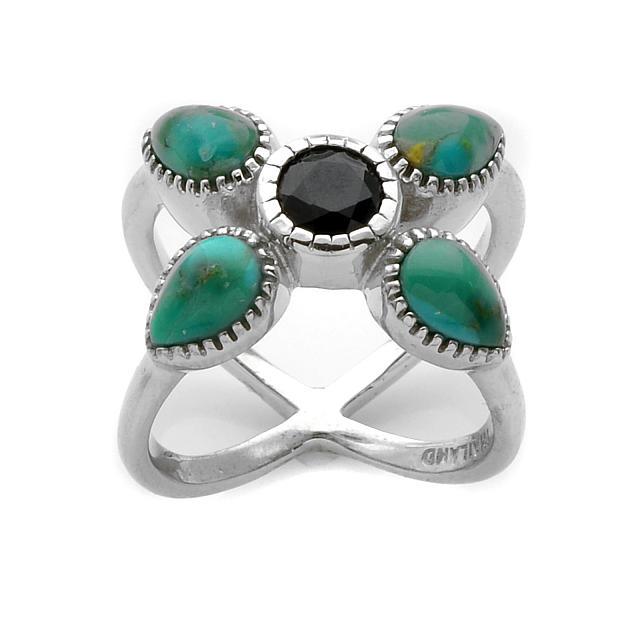 Silver Turquoise & Spinel Split Shank Ring-SZ 5 (1 of 1)