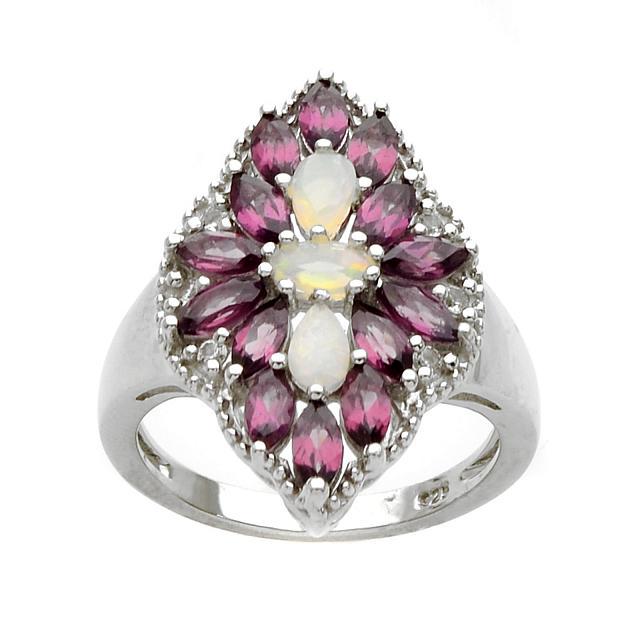 Sterling Silver Opal & Garnet Flower Ring-SZ 7 (1 of 1)