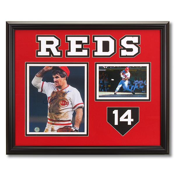 Pete Rose Cincinnati Reds 20x16 Signed GFA: Pete Rose Cincinnati Reds Custom Framed 20x16 Centerpiece 8x10 GFA